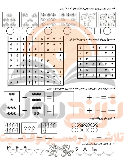 نمونه سوالات امتحانی ریاضی اول ابتدایی با جواب